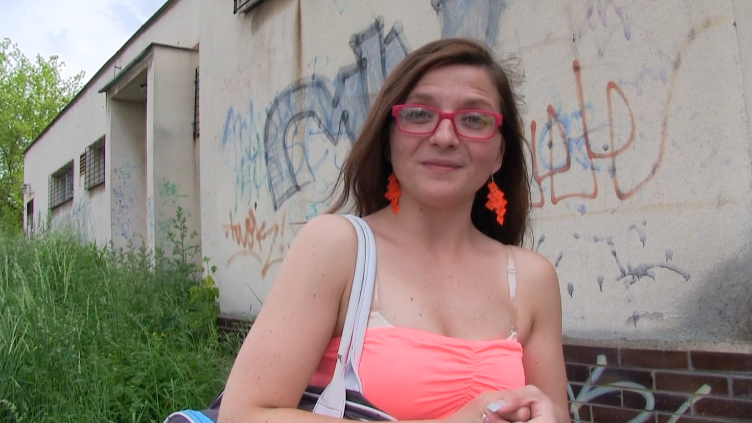 Complete Stranger Gives Nerdy Brunette A Public Creampie