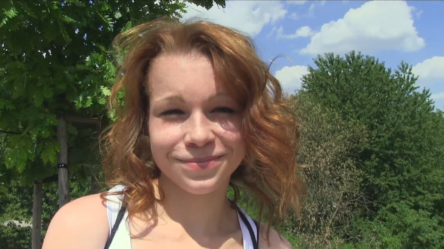 Fit slim redhead sucks and fucks in public